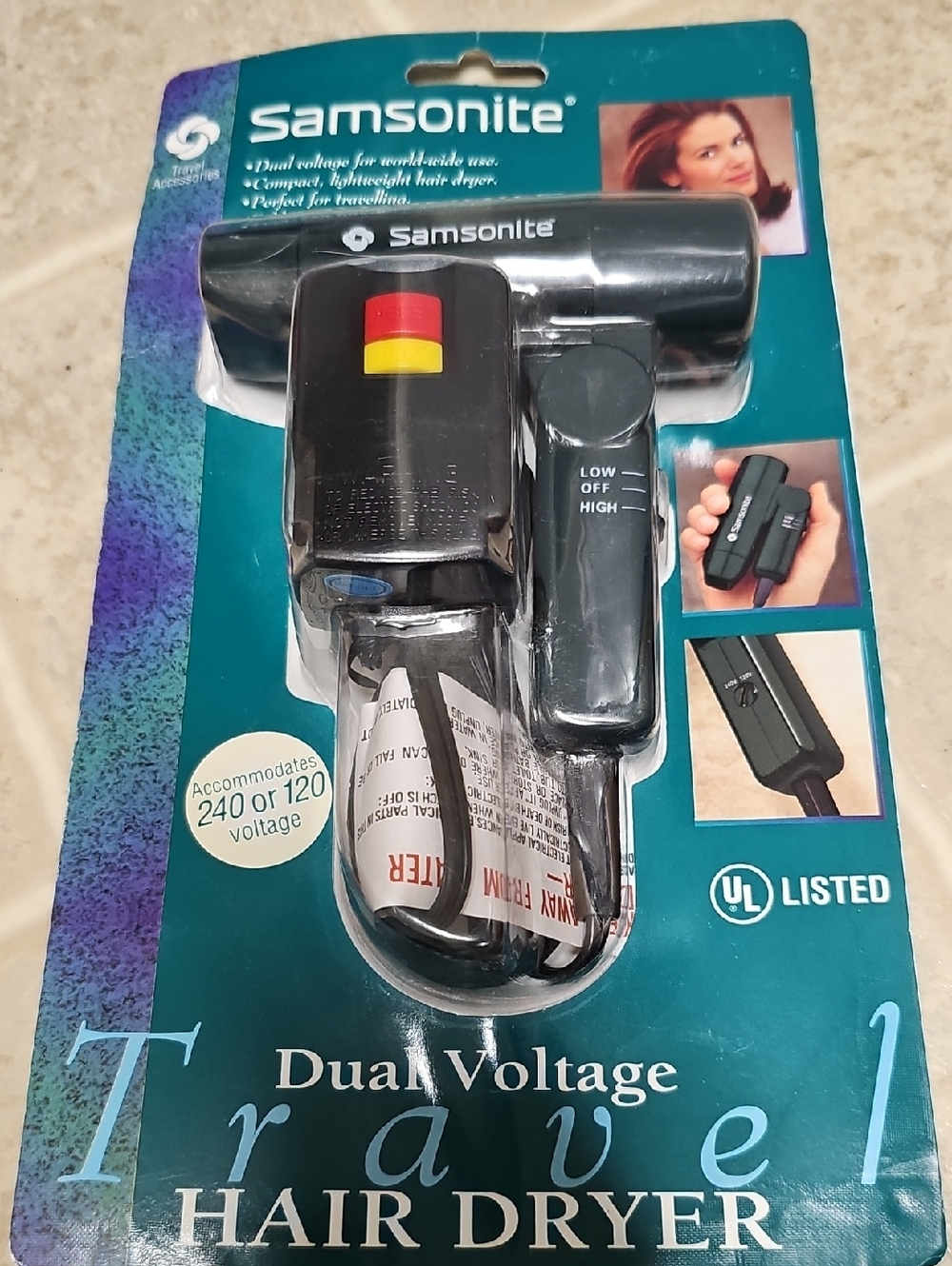 NIB Samsonite Black Dual Vpltage Compact Travel Hair Dryer